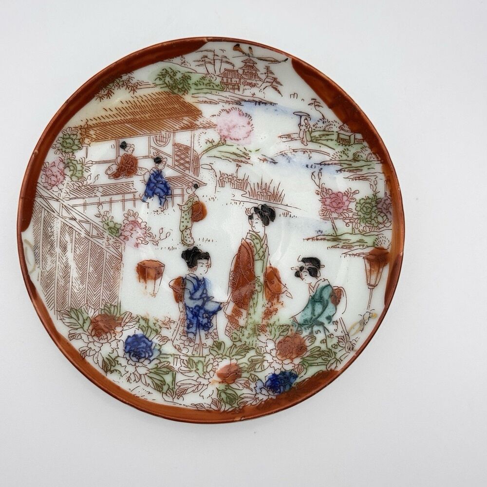 Vintage Geisha Ware Girl Porcelain Hand Painted Saucer Dish Red Japan 4.25"